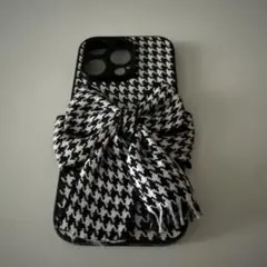 iPhone16pro リボン 千鳥柄 スマホケース