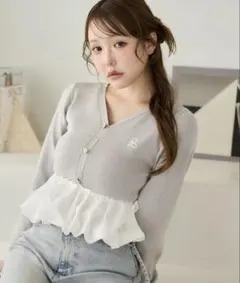 NICE CLAUP ロゴ刺繍バルーンカーディガン