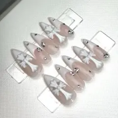 네일 팁 크롬 네일 코리안 시즈니 룩 원 폰 네일 y2k