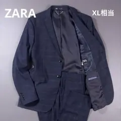 極美品 ZARA カジュアルスーツセットアップ ネイビー チェック XL相当