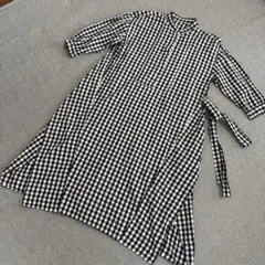 ギンガムチェック シャツワンピース 七分袖　ゆったり