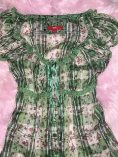 ！値下げ！【Y2K / フェアリーグランジ】花柄チェック ミニワンピトップス