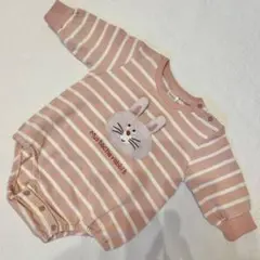 ウサギ刺繍ストライプロンパース 70cm futafuta