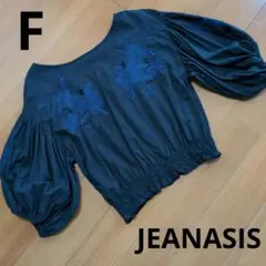JEANASIS ジーナシス ブラウス 花柄 刺繍 2way バルーン袖 黒のサムネイル