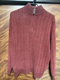 バーガンディ リブ編み ハイネックニット(古着)