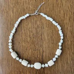 天然石 シルバービーズ貝殻ネックレス ヴィンテージ
