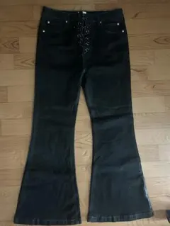 Ribbon Straight Flare Denim Pants ネイビー - メルカリ