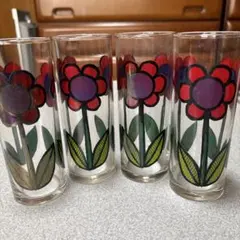 新品未使用　昭和レトロ　花柄ガラスコップ 4個セット