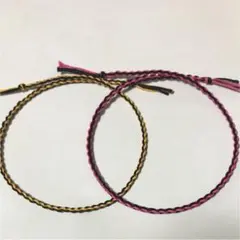 ハンドメイドミサンガ2本セット　アンクレット　ブラック×YE・ピンク