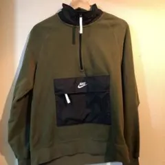 NIKE ナイキ　ハーフジップ　パーカー　切替　フリース　カーキ