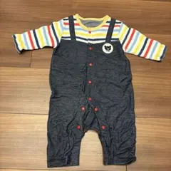 ストライプオーバーオールロンパース 60-70cm ミキハウス風　デニム風