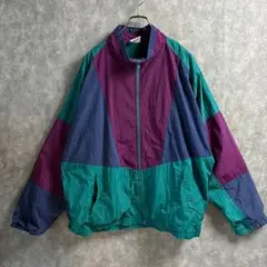 ナイロンジャケット L 紫 緑 紺 3色切替 90s ゆるダボメンズ古着