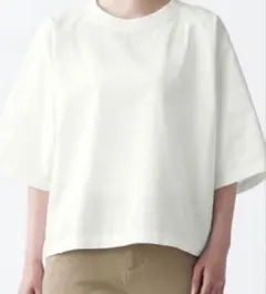 無印良品　インド綿洗いざらし布帛五分袖Ｔシャツ　ＭＬ　白　コットン　プルオーバー