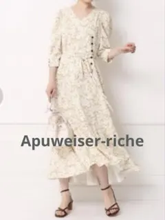 【Apuweiser-riche】ギャザースリーブフラワーワンピース　美品