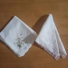 花柄刺繍 レース付きハンカチ 2枚セット