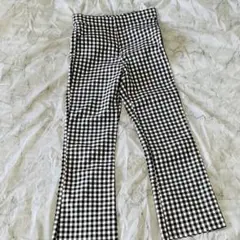 ZARA　ギンガムチェック　 パンツ　 セミフレア　白黒　モノトーン　S