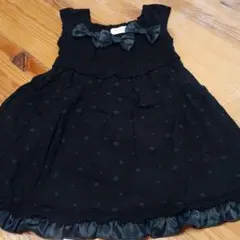 ST110-08　シャーリーテンプル 110　黒地立体ドットリボンワンピース