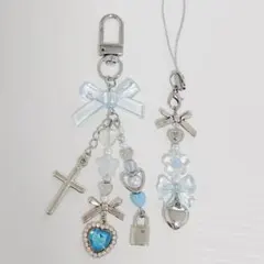 【B級品】ビーズキーホルダー コレクトブック ストラップ y2k 韓国 ブルー