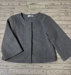 七分袖ノーカラージャケットMサイズ中古グレー・ショート丈・アウター