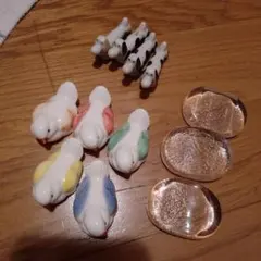 カラフルな鳥❦わんちゃん❦クリアの陶器製箸置き12個セット