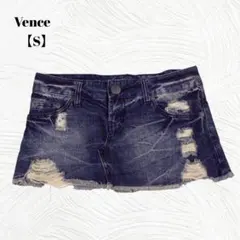 Vence　ヴァンス【S】ダメージ加工　デニムミニスカート　濃紺　ジーンズ