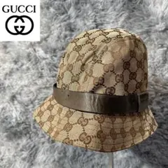 希少 美品 GUCCI グッチ GG ロゴ デザイン キャンバス バケットハット