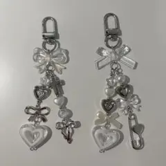 ホワイト ビーズキーホルダー y2k 2点セット