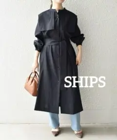 SHIPS 〈手洗い可能〉羽織りシャツワンピース　ネイビー　S ケープデザイン