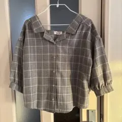 Bye Bye グレー系チェック バルーンスリーブシャツ