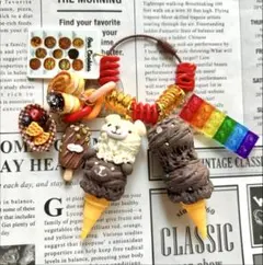 じゃらじゃらキーホルダー　ハンドメイド　フェイクフード　くまちゃん　アイス