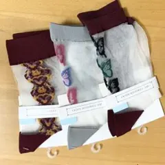 シースルーソックス 3足セット 22-25cm 蝶々　花柄