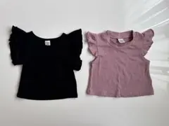 ブラック　ピンク　ノースリーブ　半袖　トップス　2点セット　70