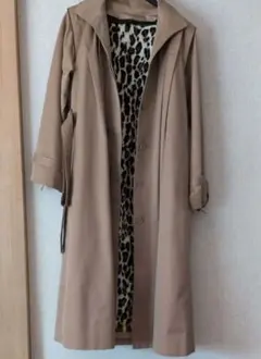昭和ビンテージ◆ベージュ トレンチコート ヒョウ柄裏地