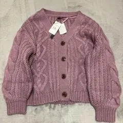 薄紫 ケーブル編み カーディガン【美品】