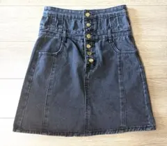 Achic Lサイズ ハイウエスト デニムミニスカート黒コルセット風360度美脚