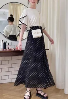 グレイル GRL ドット柄シアーフレアスカート[gc124] ブラック L