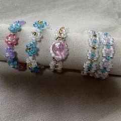 ハンドメイド ビーズ 花モチーフ 指輪 5個セット