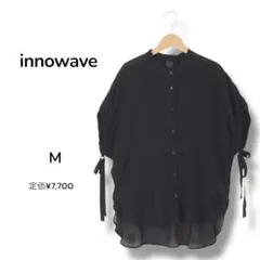 【イノウェーブ】シアー ブラウス シャツ バンドカラー リボン袖 オーバーサイズ
