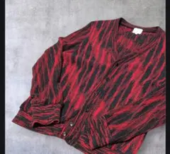 NEEDLES カーディガン Ｌ赤×黒 ウール モヘア混