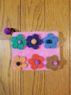 ポーチ フェルト 花柄 ピンク