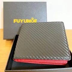 ギフトにも✨財布2つ折 メンズ カーボンレザー 外側小銭入れ 上品スタイリッシュ
