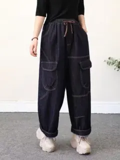 トレンド 個性的なデザイン テーパードパンツ ポケット付き デニム 秋物