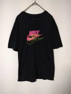 人気連ロゴ　ナイキ　NIKE　Tシャツ　メンズL　黒　２連ロゴ　綿　前後プリント