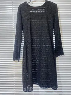 フラワー刺繍 シアーワンピース ブラック レース 透け感 古着 ヴィンテージ