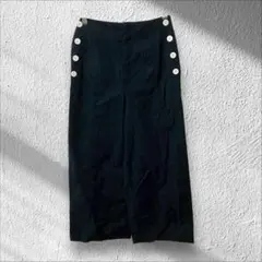 【アウィーエフ】Auie F ワイドパンツ サイドボタン ブラック 伸縮性 ゴム