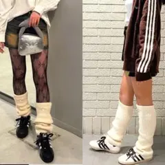 新品】⭐️白1点⭐️アディダスadidasリブ編みレッグウォーマー ルーズ