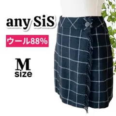 any SiS　エニィスィス　巻きスカート　ラップ　ウール　ブラック　チェック