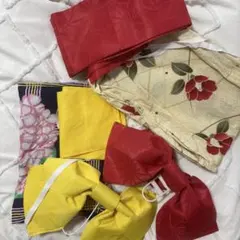 浴衣・帯セット 赤と黄色 花柄