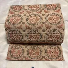 ユ208名古屋帯 紬 金糸 唐織花柄 華文正絹 着物帯 仕立て上り美品逸品 