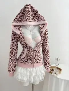 SHEIN シーイン パーカー ヒョウ柄 ピンクパーカー Mサイズのサムネイル